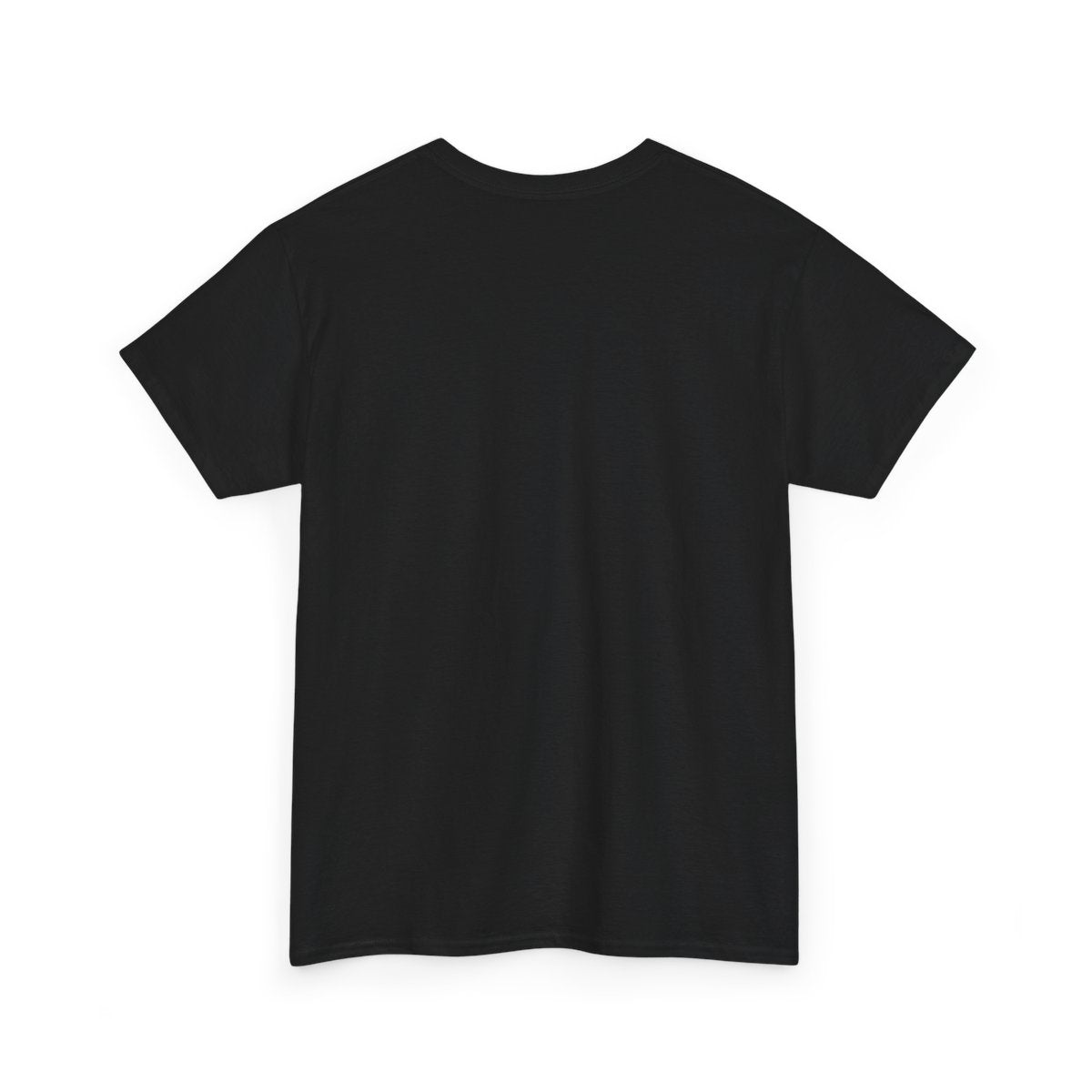 Black NJ Zaza graphic T-shirt, plain back view.